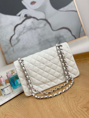 Chanel A01112 Flap Handbag Classic Grained shiny Calfskin White Silver - Default Title - View 2