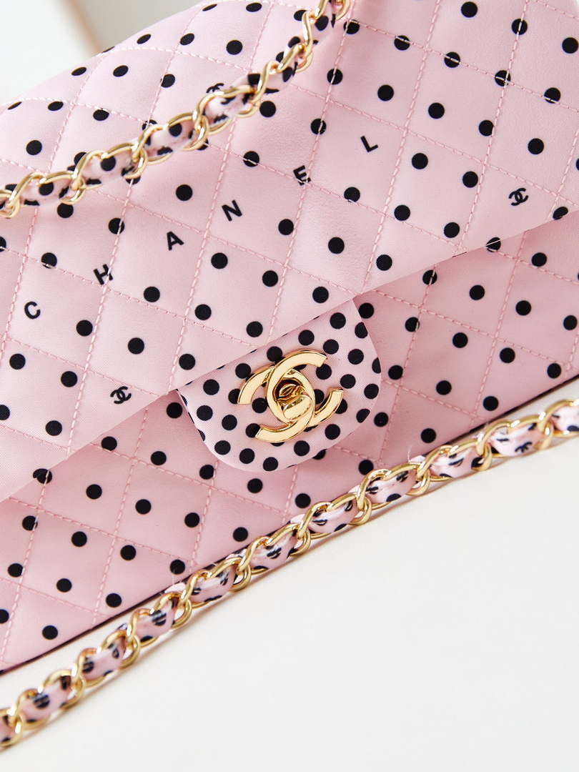 Chanel A01112 Flap Pink Fabric Printed with white raindrops - Default Title - View 2