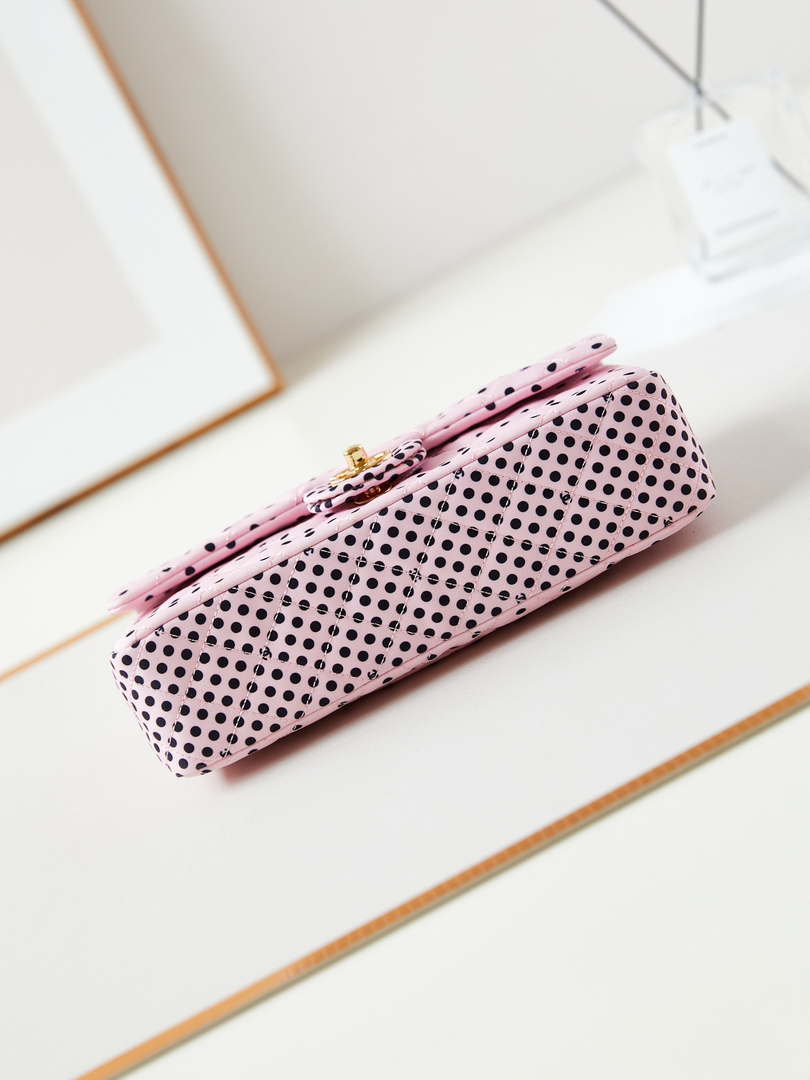 Chanel A01112 Flap Pink Fabric Printed with white raindrops - Default Title - View 6