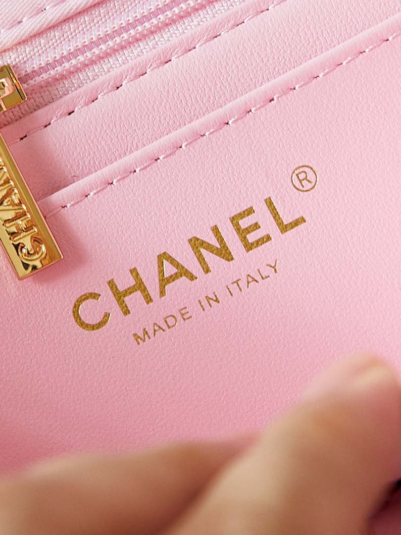 Chanel A01112 Flap Pink Fabric Printed with white raindrops - Default Title - View 8