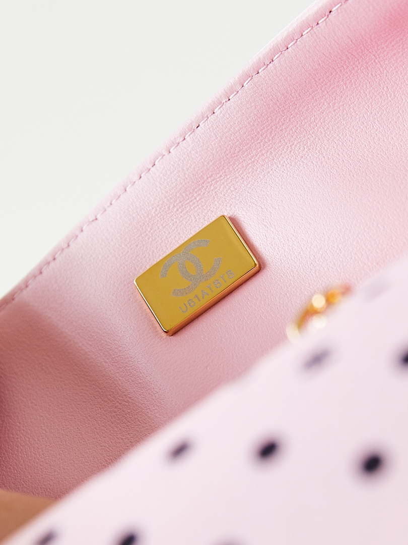 Chanel A01112 Flap Pink Fabric Printed with white raindrops - Default Title - View 9