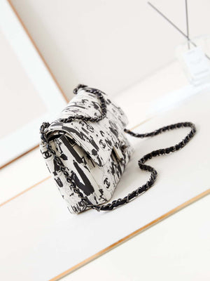 Chanel A01112 Flap White Fabric with Black Printed - Default Title - View 3