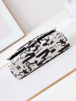 Chanel A01112 Flap White Fabric with Black Printed - Default Title - View 5