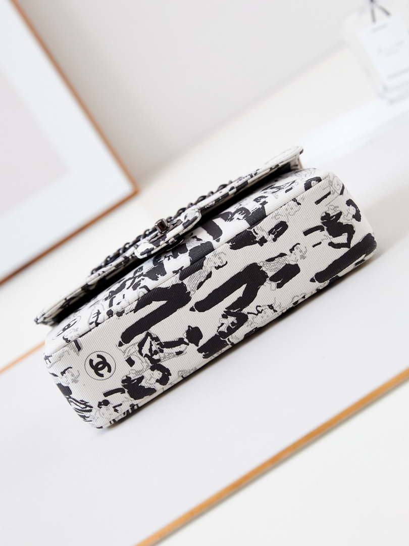 Chanel A01112 Flap White Fabric with Black Printed - Default Title - View 5