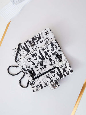 Chanel A01112 Flap White Fabric with Black Printed - Default Title - View 6