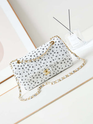 Chanel A01112 Flap White Lambskin Printed with Black CC logo - Default Title - View 1