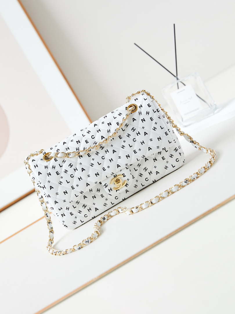 Chanel A01112 Flap White Lambskin Printed with Black CC logo - Default Title - View 1