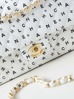 Chanel A01112 Flap White Lambskin Printed with Black CC logo - Default Title - View 2
