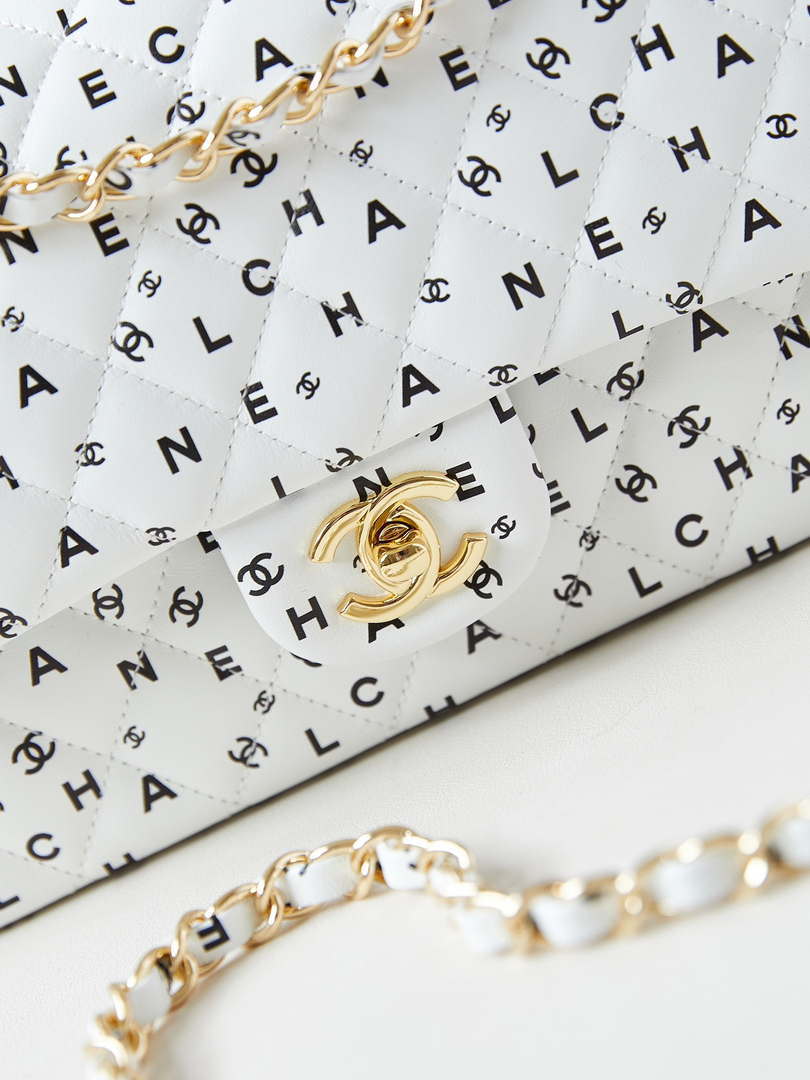Chanel A01112 Flap White Lambskin Printed with Black CC logo - Default Title - View 2