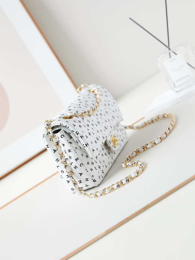 Chanel A01112 Flap White Lambskin Printed with Black CC logo - Default Title - View 3