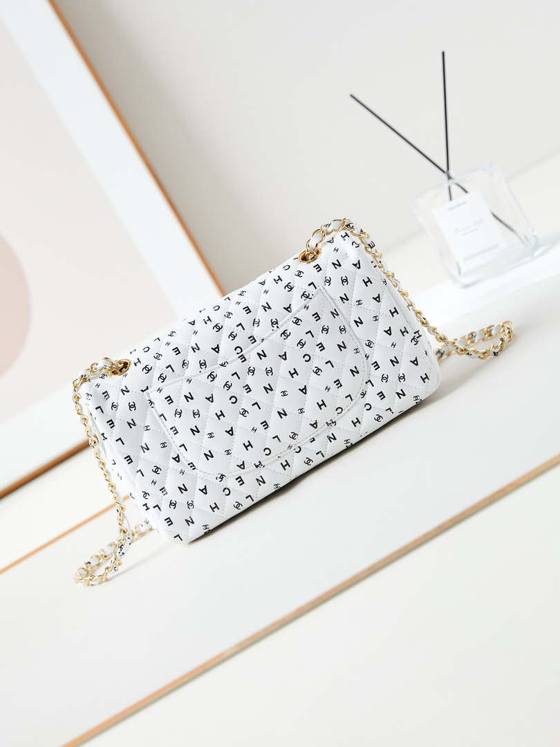 Chanel A01112 Flap White Lambskin Printed with Black CC logo - Default Title - View 4