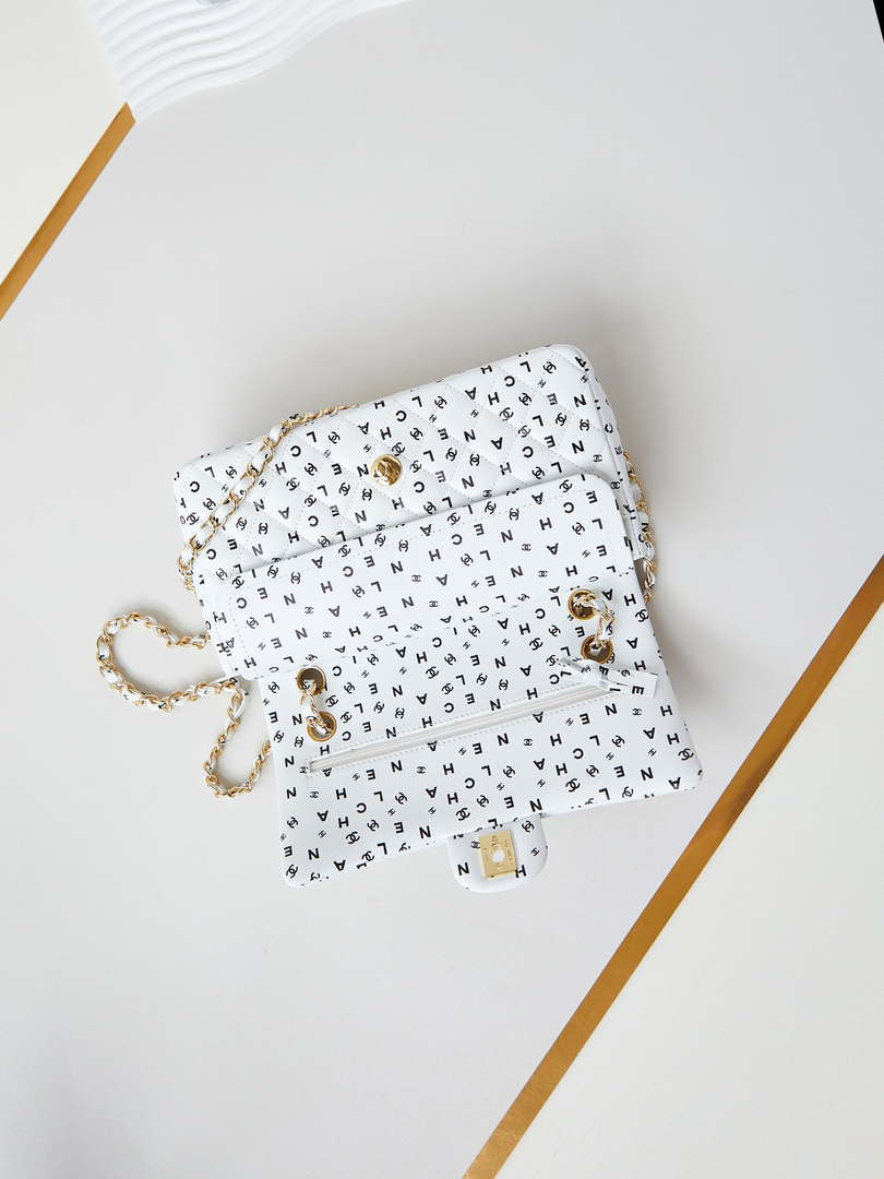 Chanel A01112 Flap White Lambskin Printed with Black CC logo - Default Title - View 6