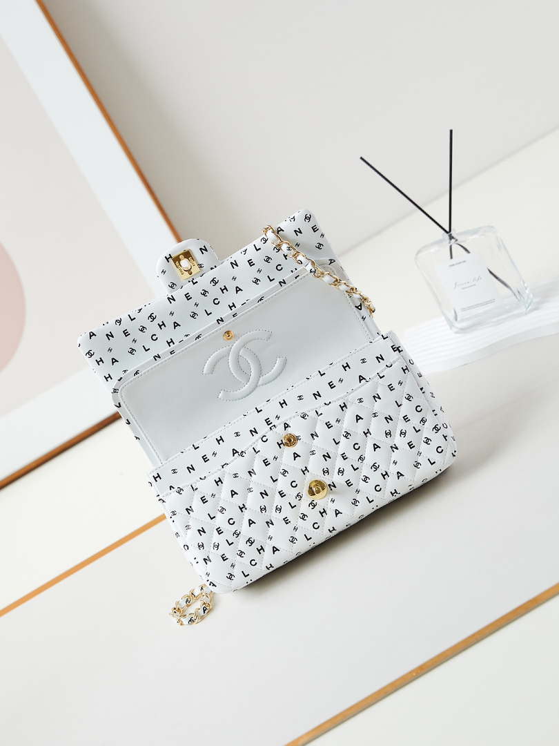 Chanel A01112 Flap White Lambskin Printed with Black CC logo - Default Title - View 7