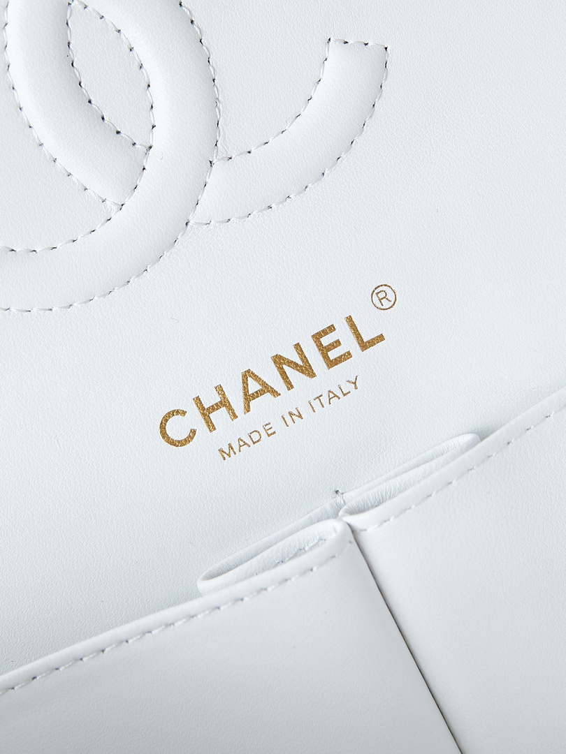 Chanel A01112 Flap White Lambskin Printed with Black CC logo