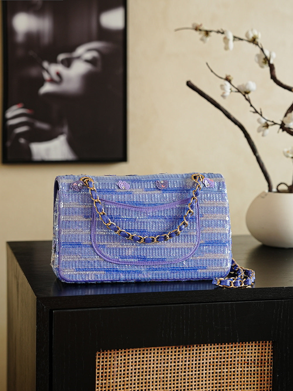 Chanel A01112 Violet Sequins Flap Classic 11.12 Handbag Purple