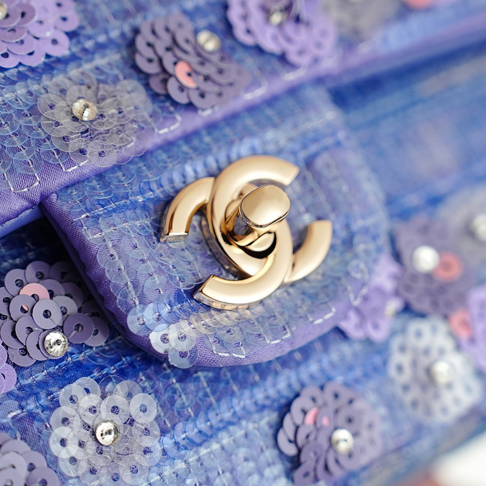 Chanel A01112 Violet Sequins Flap Classic 11.12 Handbag Purple