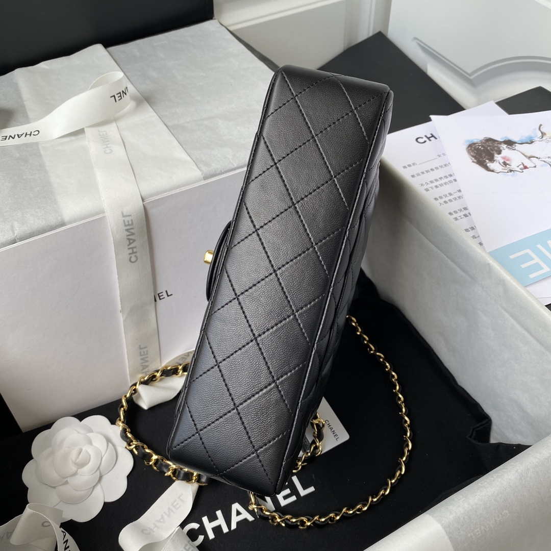 Chanel A01113 Flap Handbag Classic Bag Black Lambskin Gold
