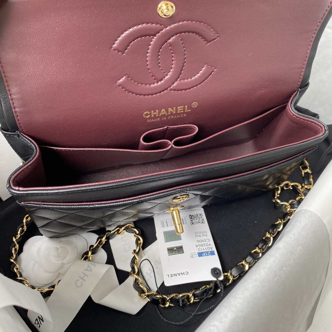 Chanel A01113 Flap Handbag Classic Bag Black Lambskin Gold - Default Title - View 7