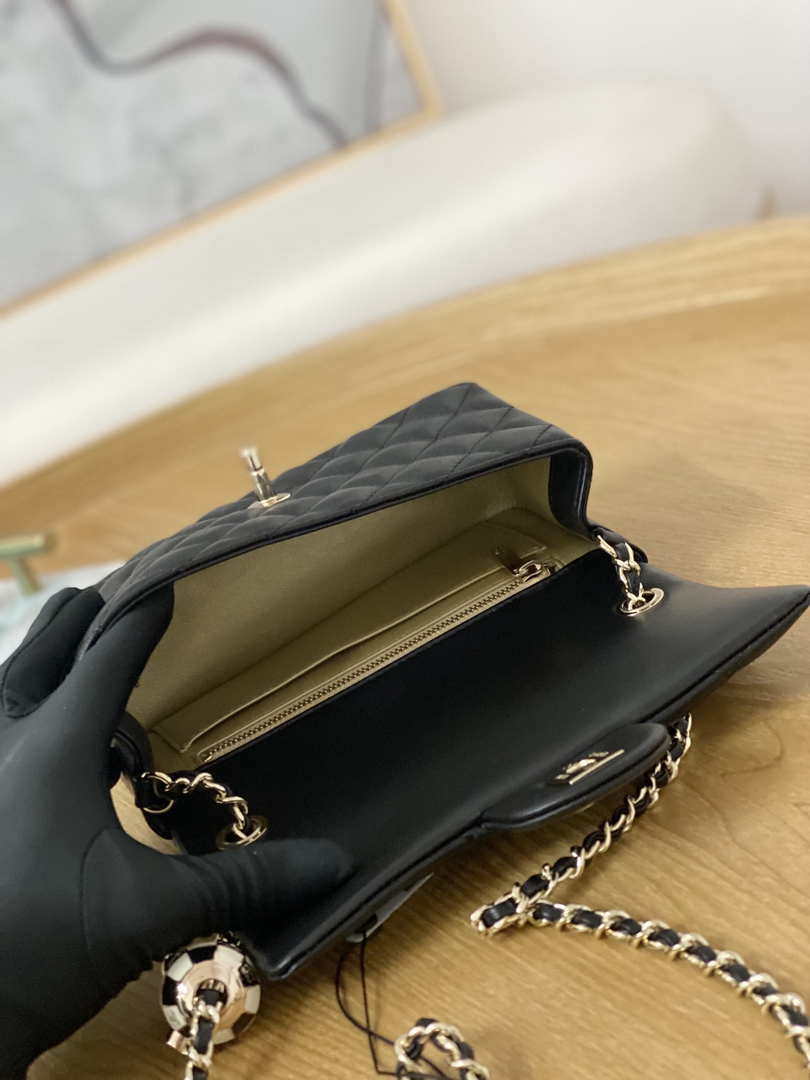 Chanel A01113 Flap Handbag Classic Bag Black Lambskin Gold With Ball - Default Title - View 8