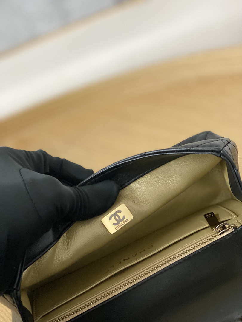 Chanel A01113 Flap Handbag Classic Bag Black Lambskin Gold With Ball