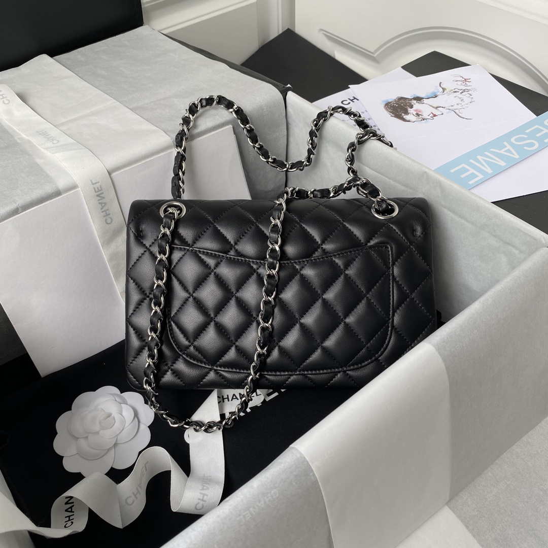 Chanel A01113 Flap Handbag Classic Bag Black Lambskin Silver - Default Title - View 2
