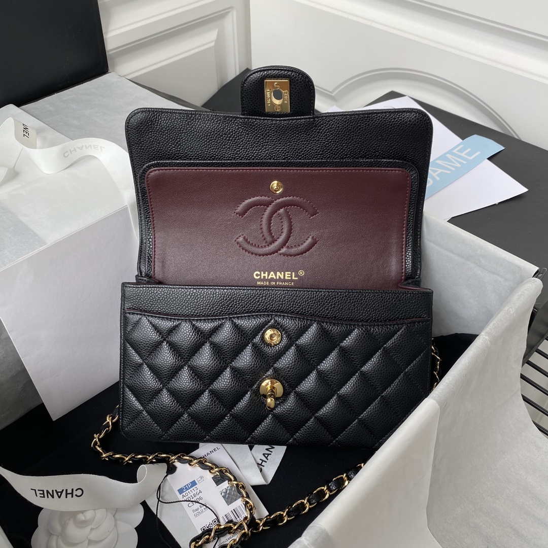 Chanel A01113 Flap Handbag Classic Bag Grained shiny Calfskin Black Gold - Default Title - View 8