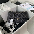 Chanel A01113 Flap Handbag Classic Bag Grained shiny Calfskin Black Silver - Default Title - View 1