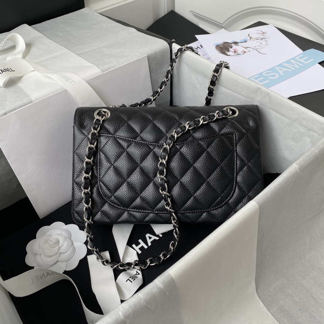 Chanel A01113 Flap Handbag Classic Bag Grained shiny Calfskin Black Silver - Default Title - View 2