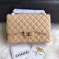 Chanel A01113 Maxi Flap Handbag Classic bag Grained shiny Calfskin gold Tan - Default Title - View 1