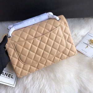 Chanel A01113 Maxi Flap Handbag Classic bag Grained shiny Calfskin gold Tan - Default Title - View 2