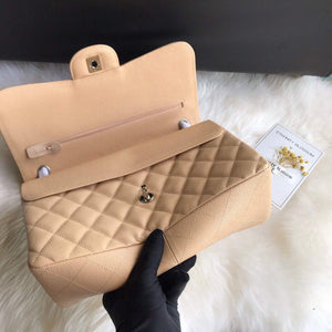 Chanel A01113 Maxi Flap Handbag Classic bag Grained shiny Calfskin gold Tan - Default Title - View 7