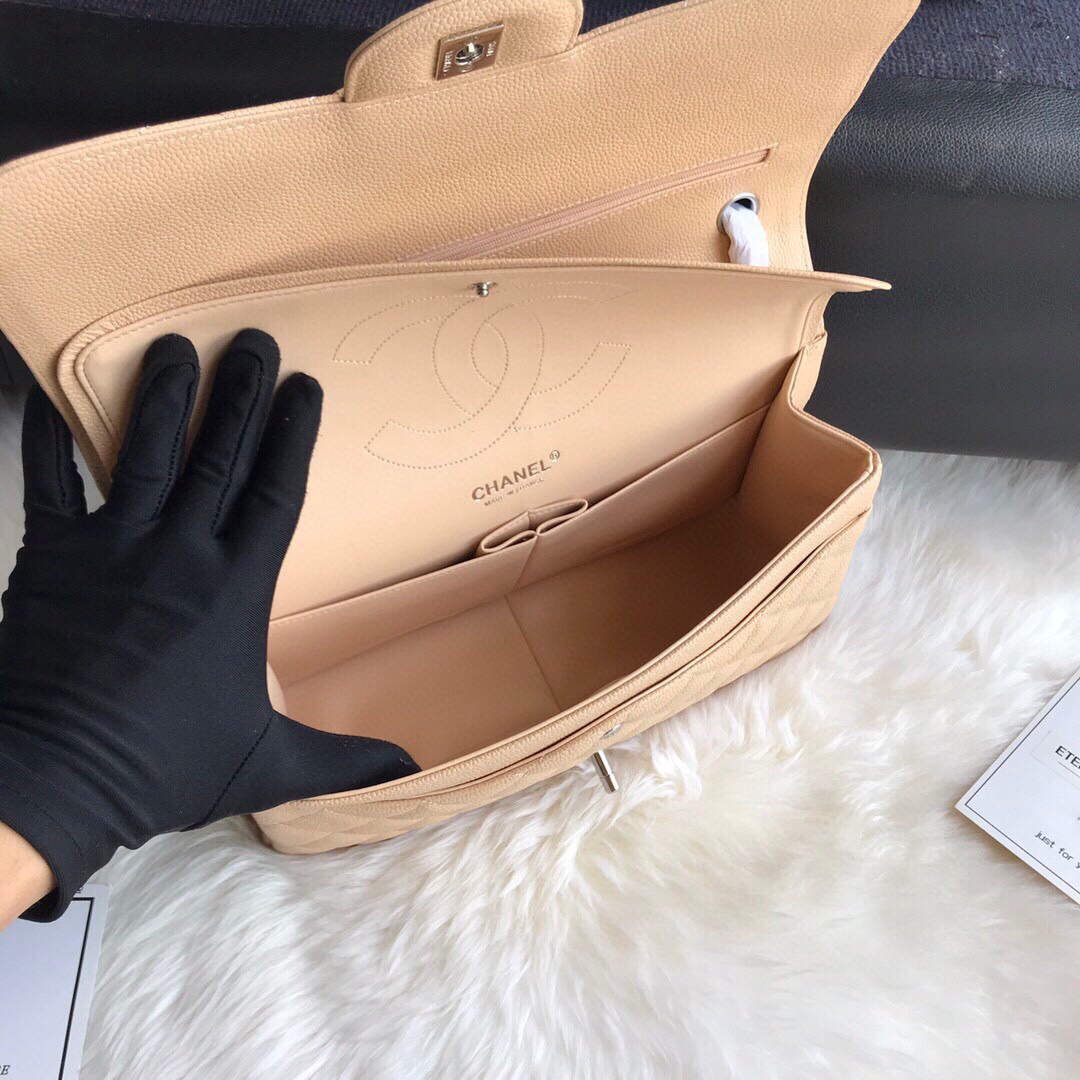 Chanel A01113 Maxi Flap Handbag Classic bag Grained shiny Calfskin gold Tan - Default Title - View 8