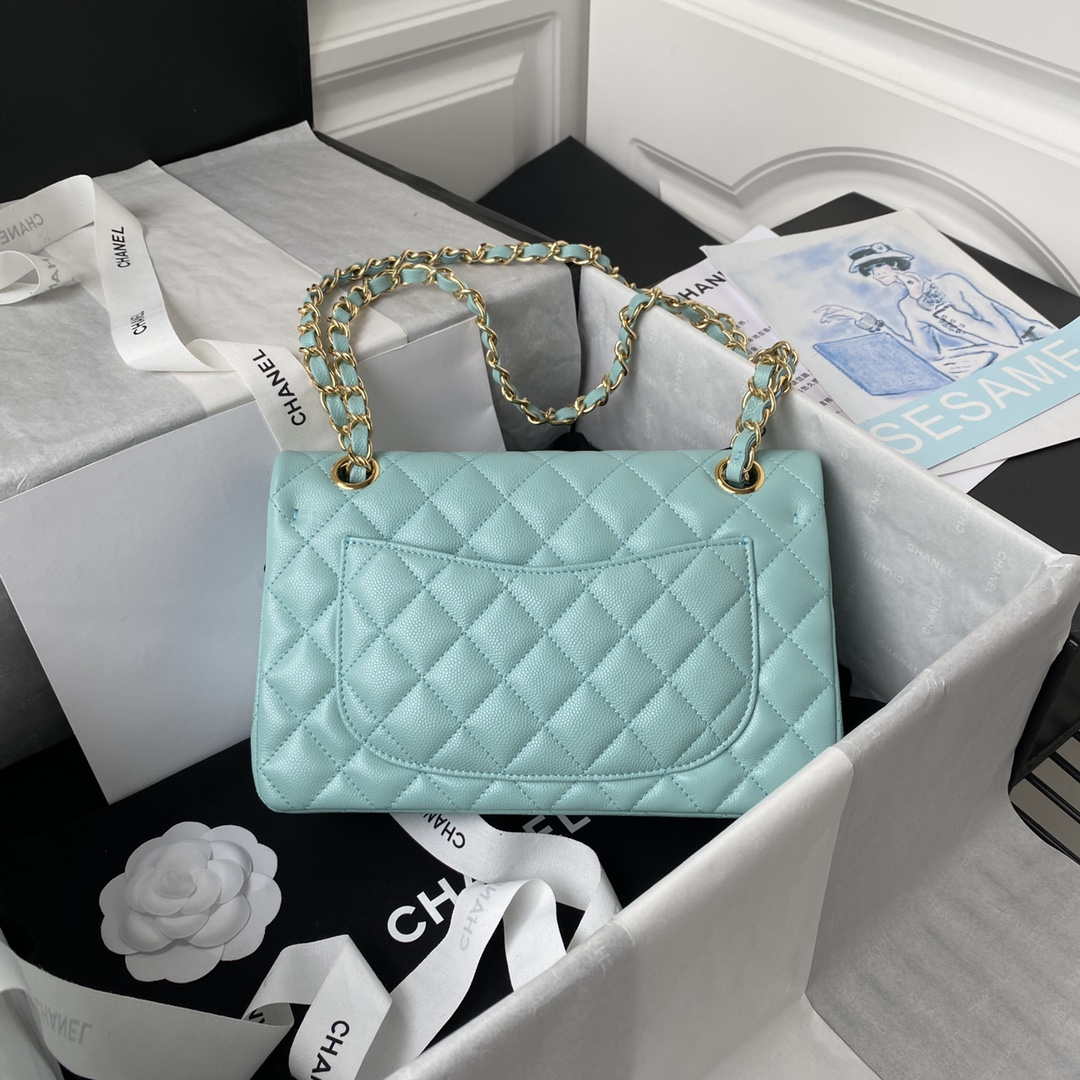 Chanel A01113 Flap Handbag Classic Bag Grained shiny Calfskin Lake Blue Gold - Default Title - View 2