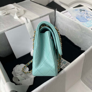 Chanel A01113 Flap Handbag Classic Bag Grained shiny Calfskin Lake Blue Gold - Default Title - View 5