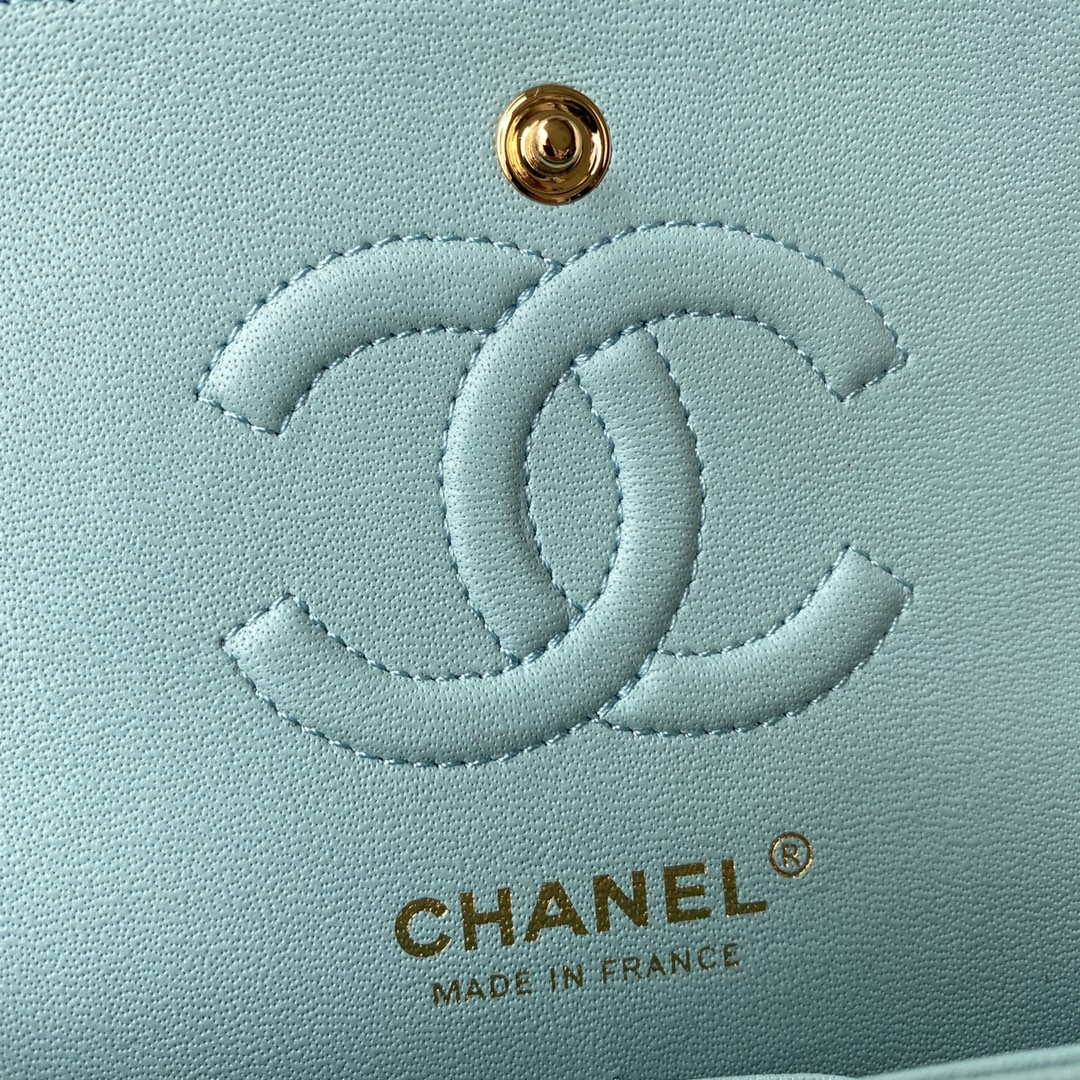 Chanel A01113 Flap Handbag Classic Bag Grained shiny Calfskin Lake Blue Gold - Default Title - View 8