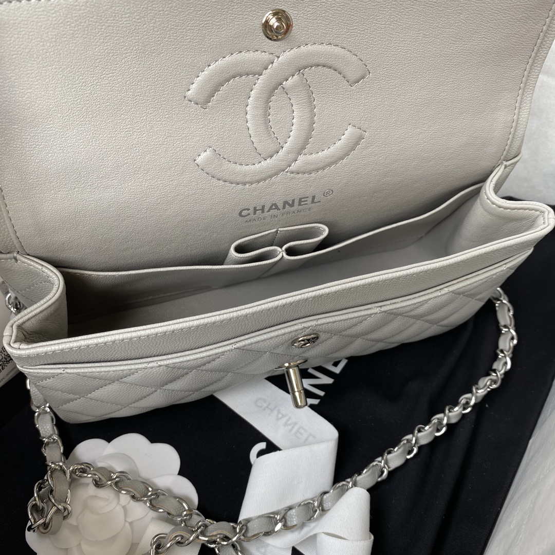 Chanel A01113 Flap Handbag Classic Bag Grained shiny Calfskin Ligth Gray Silver - Default Title - View 7
