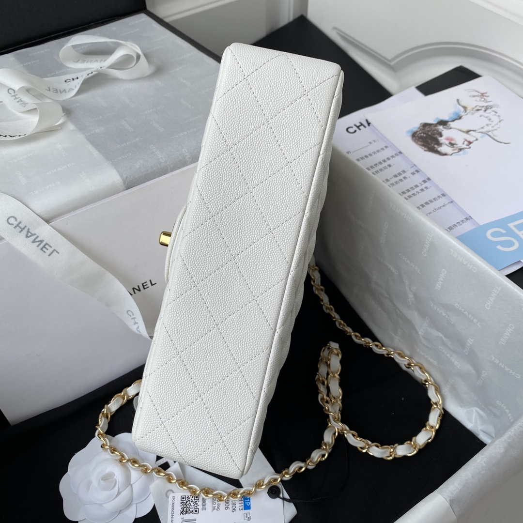 Chanel A01113 Flap Handbag Classic Bag Grained shiny Calfskin White Gold