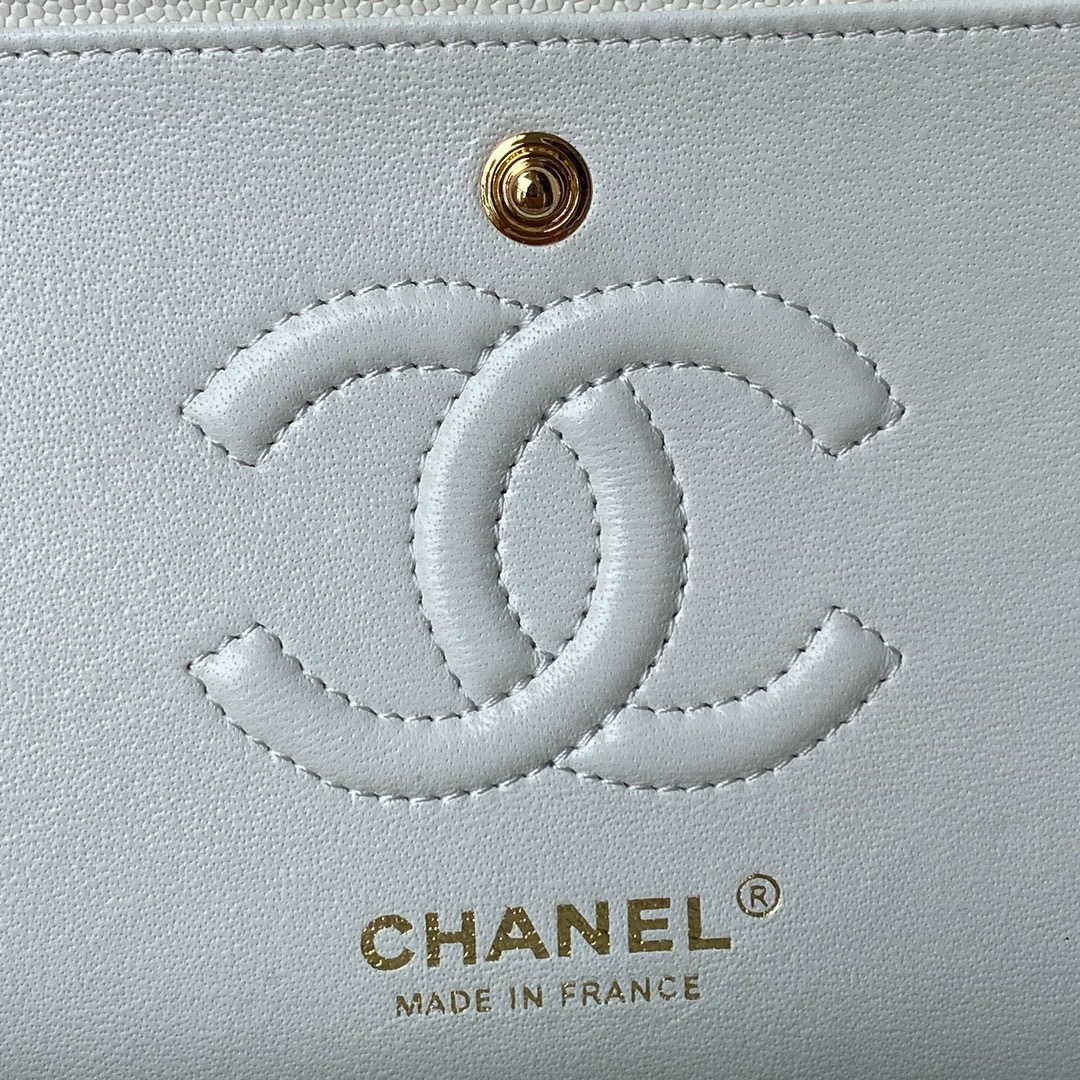 Chanel A01113 Flap Handbag Classic Bag Grained shiny Calfskin White Gold