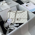 Chanel A01113 Flap Handbag Classic Bag Grained shiny Calfskin White Silver - Default Title - View 1