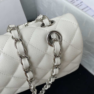 Chanel A01113 Flap Handbag Classic Bag Grained shiny Calfskin White Silver - Default Title - View 4