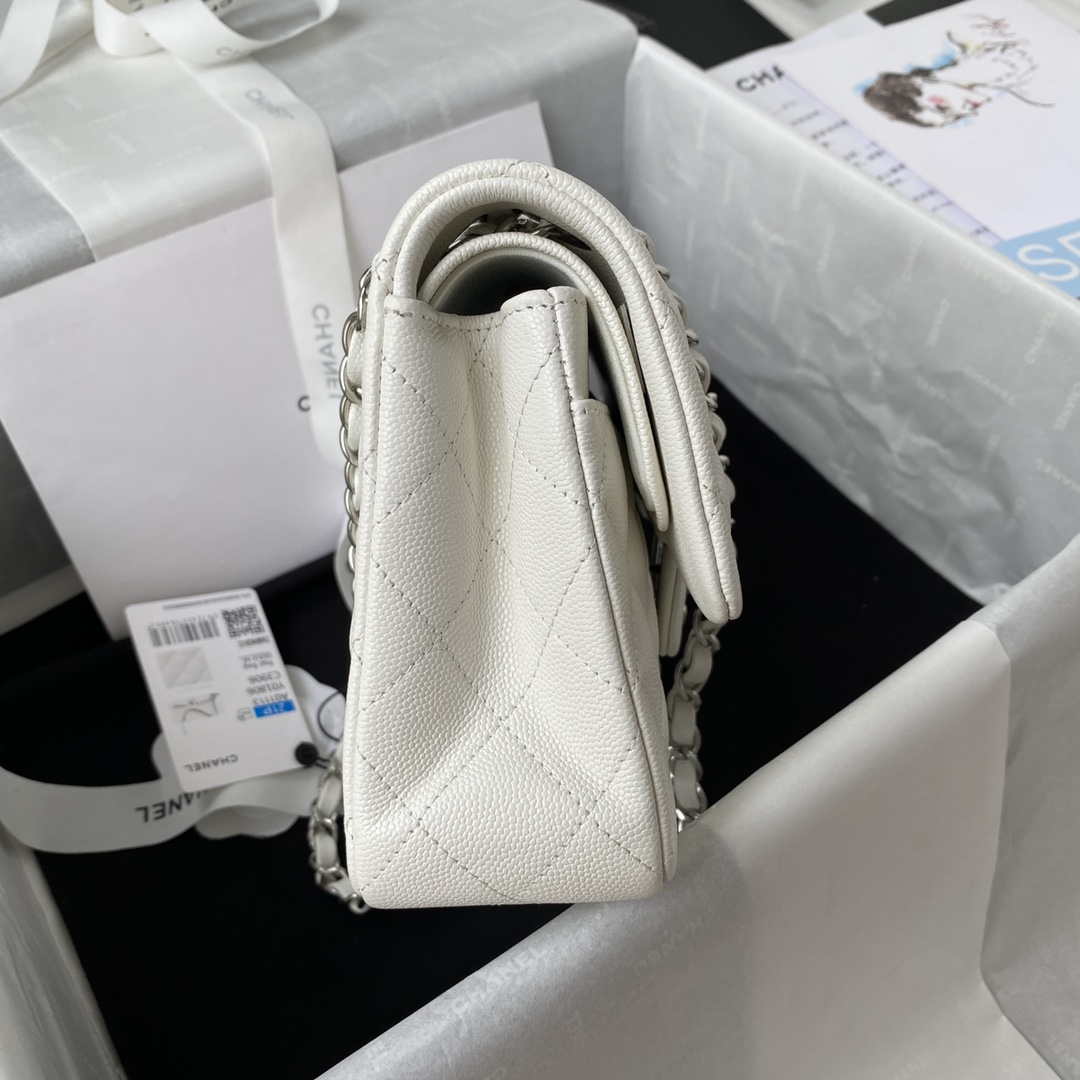 Chanel A01113 Flap Handbag Classic Bag Grained shiny Calfskin White Silver - Default Title - View 5