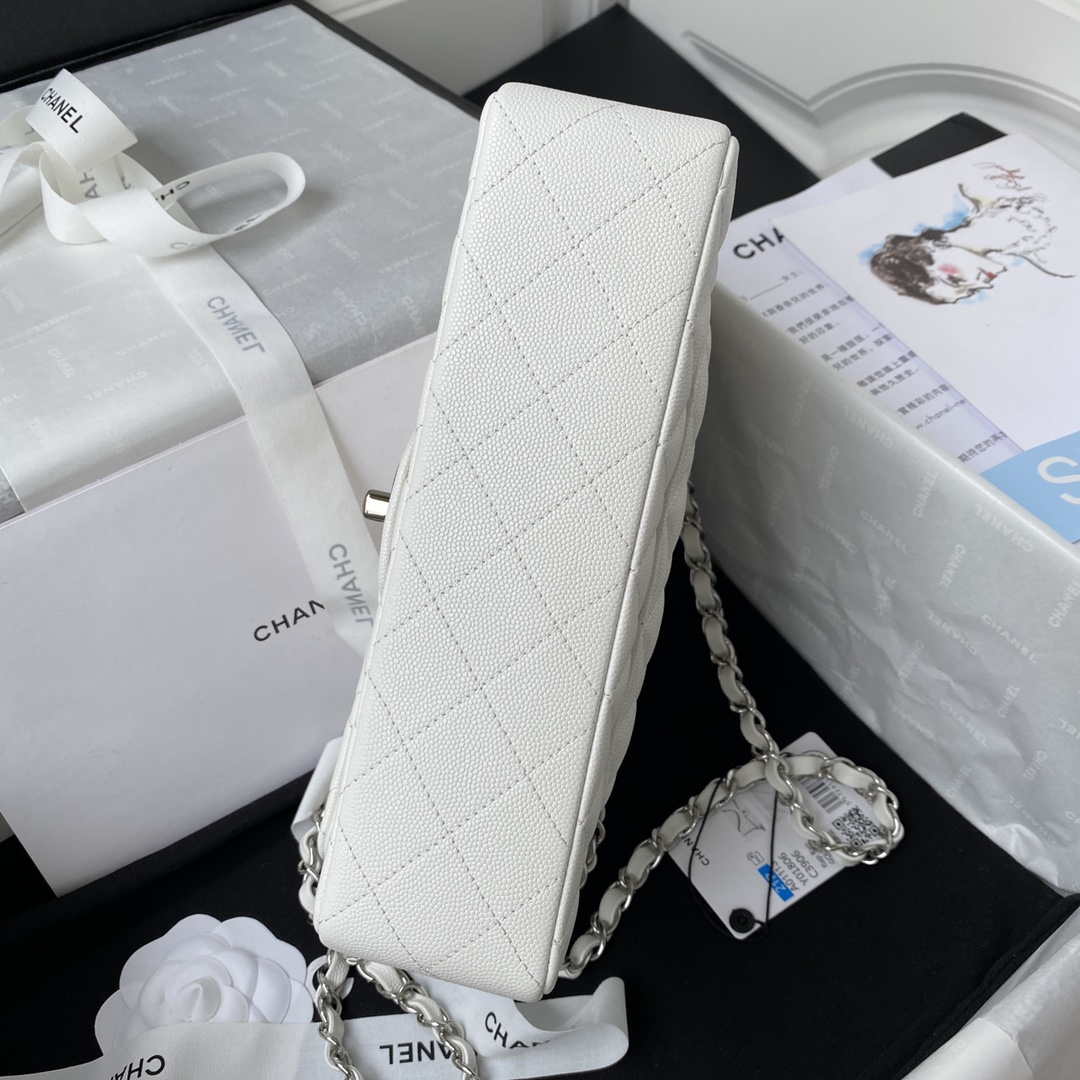 Chanel A01113 Flap Handbag Classic Bag Grained shiny Calfskin White Silver - Default Title - View 6