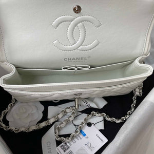 Chanel A01113 Flap Handbag Classic Bag Grained shiny Calfskin White Silver - Default Title - View 7