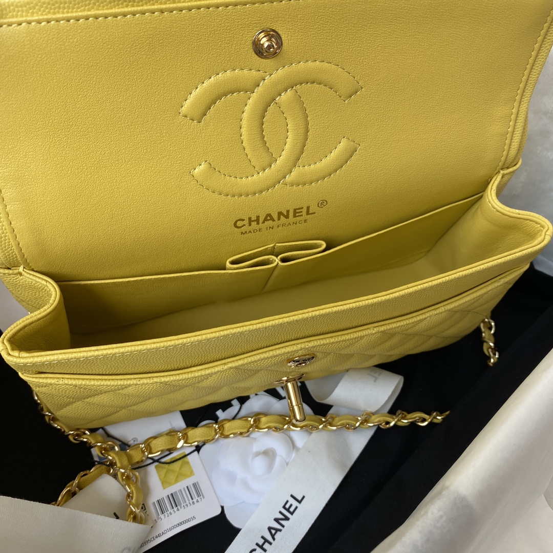 Chanel A01113 Flap Handbag Classic Bag Grained shiny Calfskin Yellow Gold - Default Title - View 7