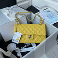 Chanel A01113 Flap Handbag Classic Bag Grained shiny Calfskin Yellow Silver - Default Title - View 1