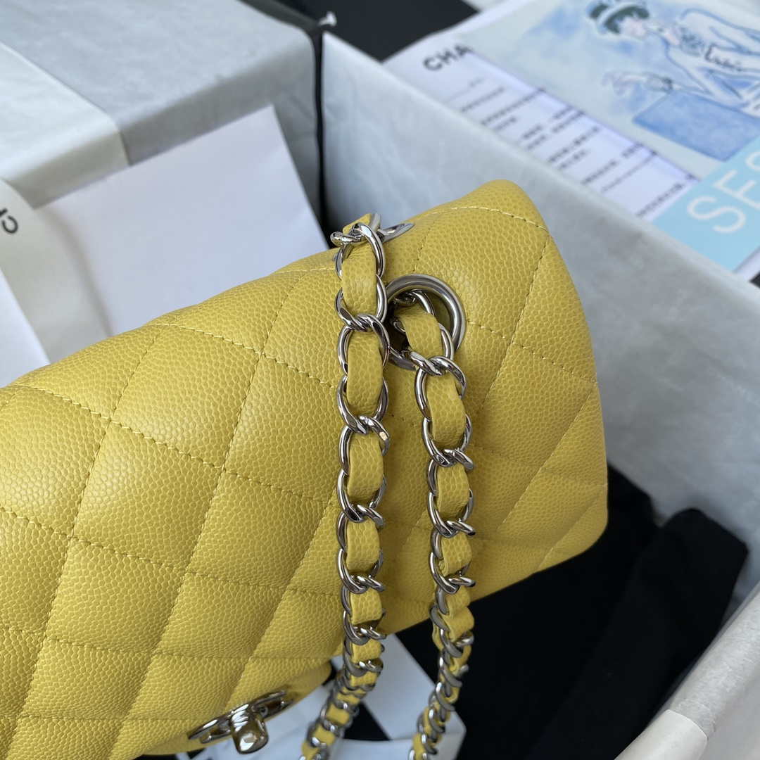Chanel A01113 Flap Handbag Classic Bag Grained shiny Calfskin Yellow Silver - Default Title - View 4