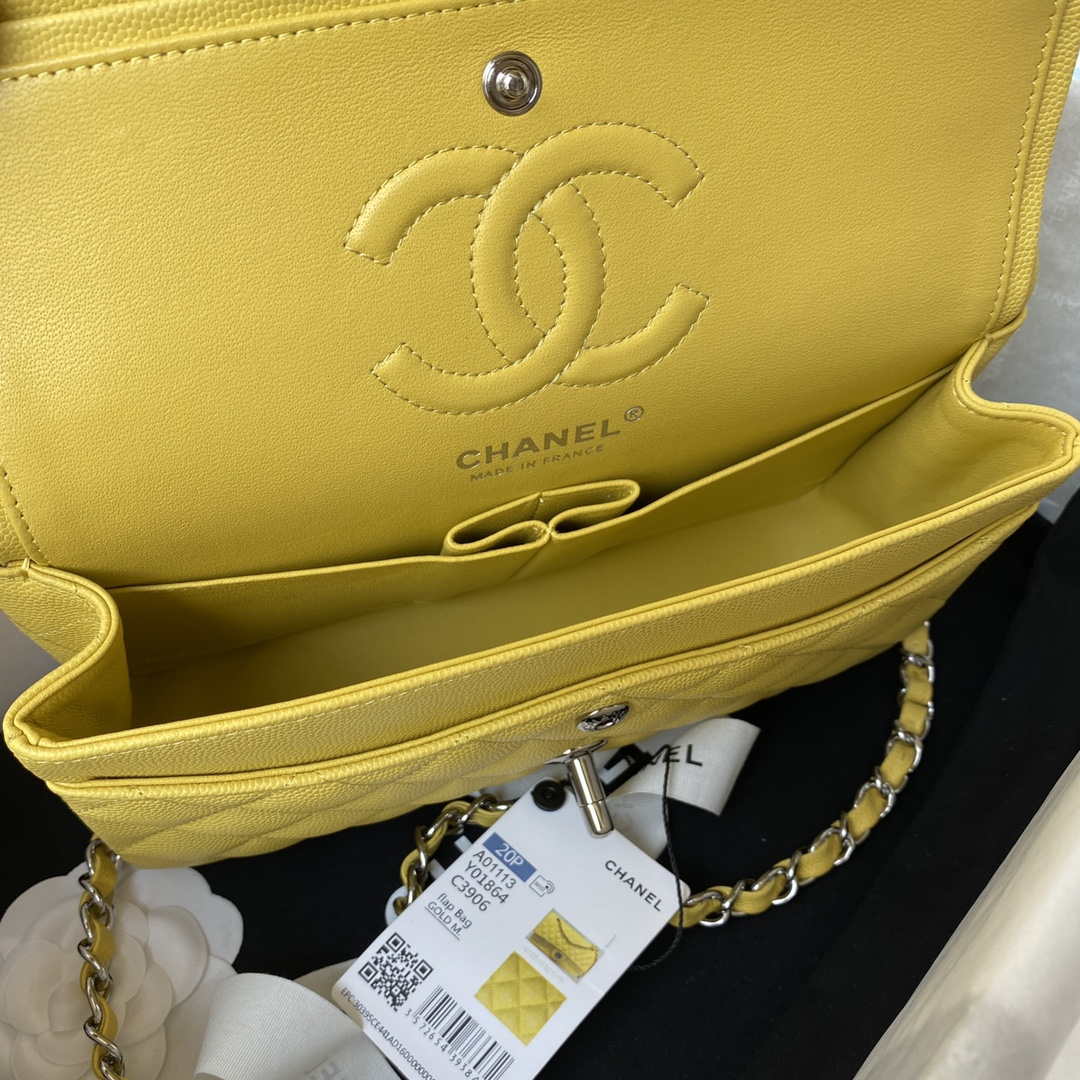 Chanel A01113 Flap Handbag Classic Bag Grained shiny Calfskin Yellow Silver - Default Title - View 7