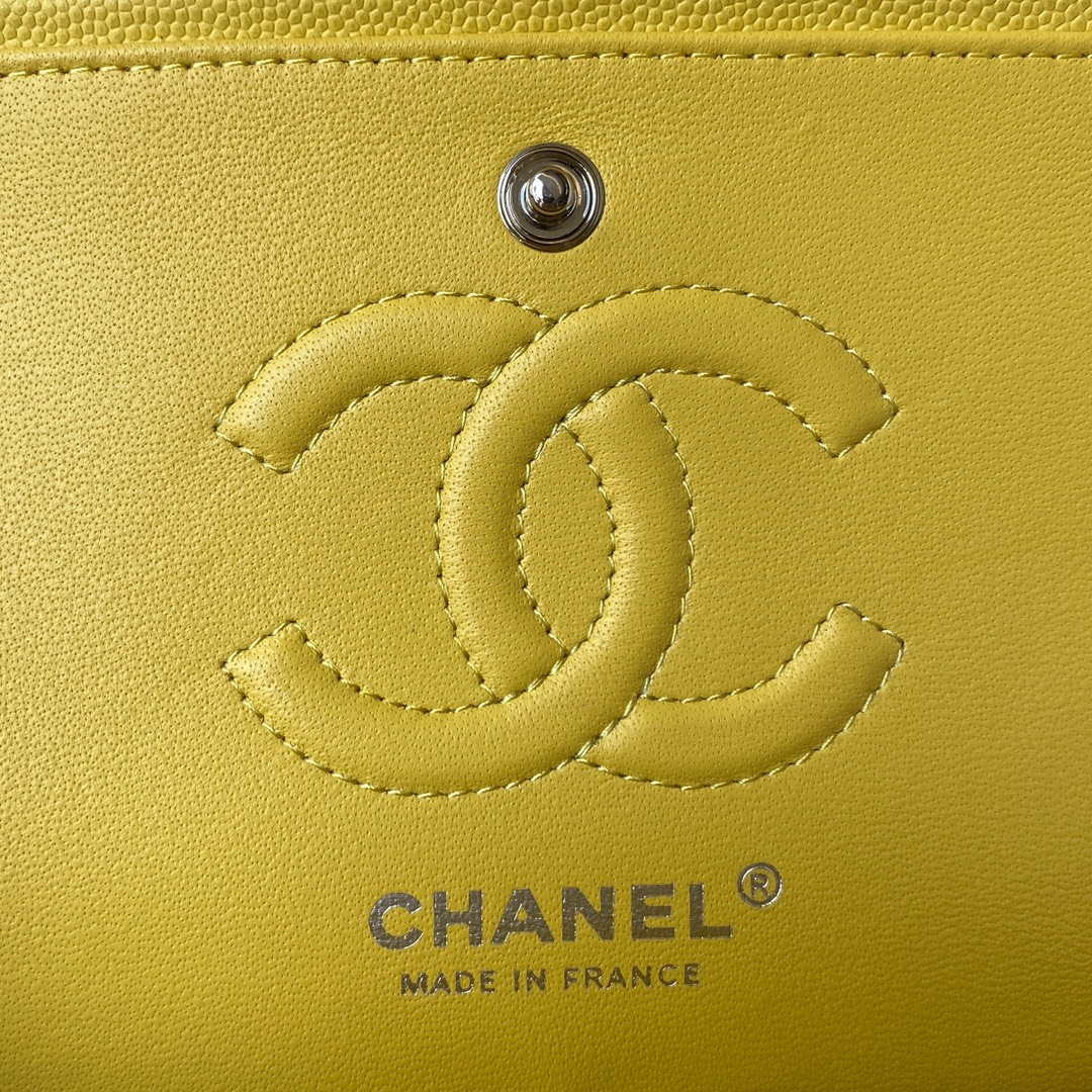 Chanel A01113 Flap Handbag Classic Bag Grained shiny Calfskin Yellow Silver - Default Title - View 8