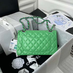 Chanel A01113 Flap Handbag Classic Bag Green Lambskin with Blue Hardware - Default Title - View 2