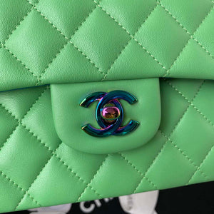 Chanel A01113 Flap Handbag Classic Bag Green Lambskin with Blue Hardware - Default Title - View 3